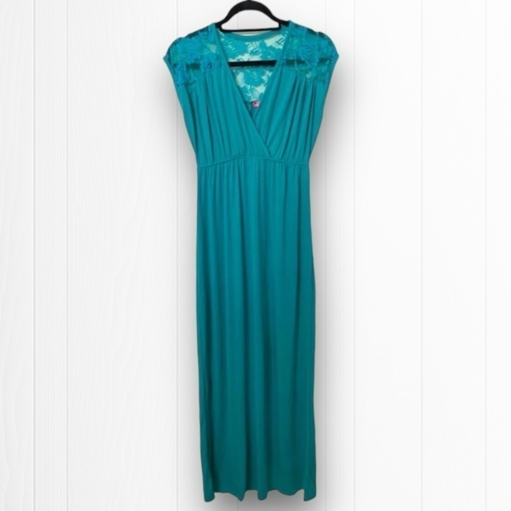 Mix & Co Buttery Soft Stretchy Lace Knit Maxi Teal Aqua Marine Dress Size Small